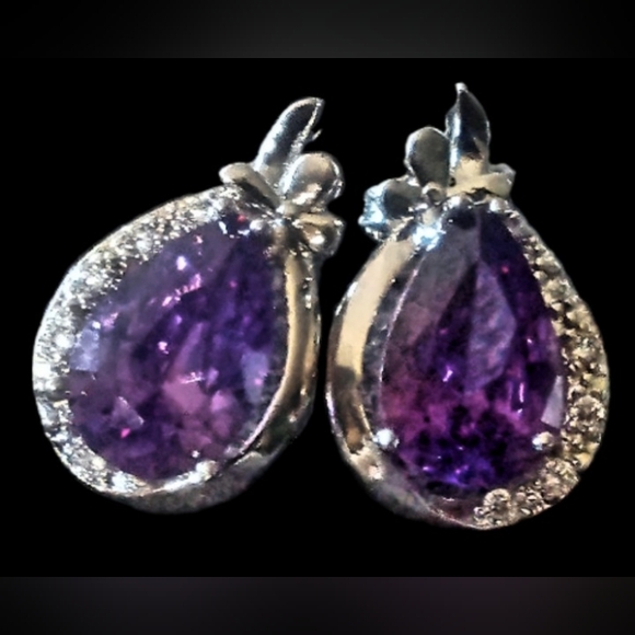Amethyst and Swarvorski Crystal Tear Drop Earrings - Picture 2 of 5